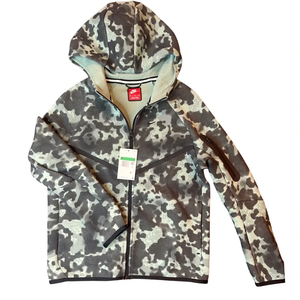 Nike Boys Tech Fleece Full Zip Hoodie Digital Camo Grey Mint HQ8891-017 XL